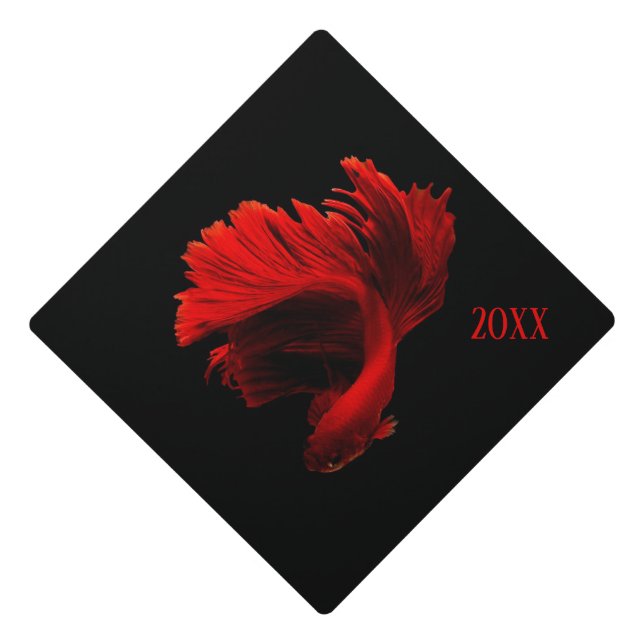 Ruby Red Siamese Fighting Fish Add Year Graduation Cap Topper (Front)