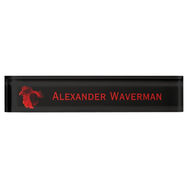 Ruby Red Siamese Fighting Fish Desk Name Plate (Front)