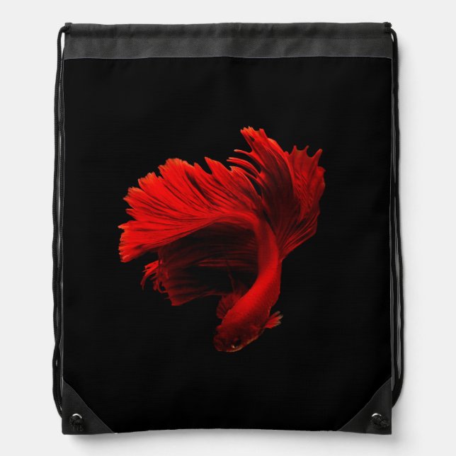 Ruby Red Siamese Fighting Fish Drawstring Bag (Front)