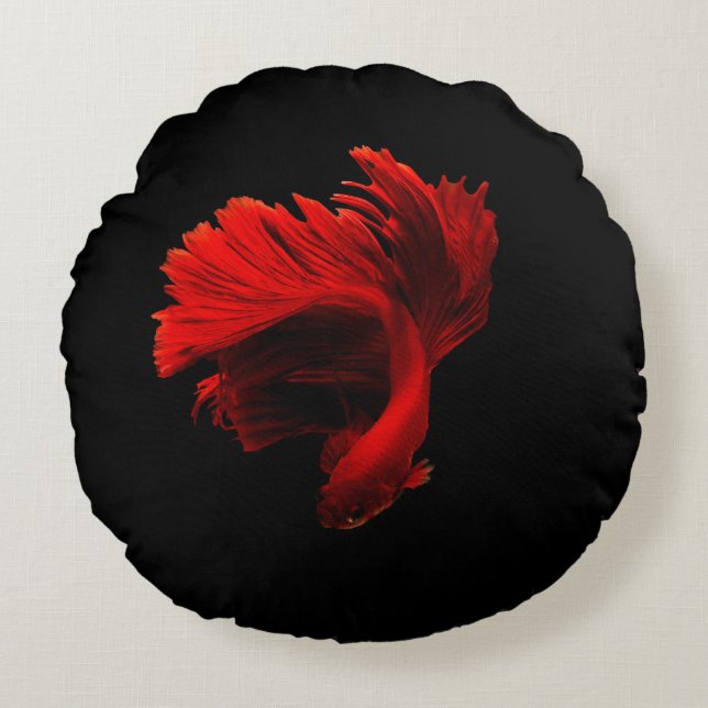 Ruby Red Siamese Fighting Fish Round Pillow (Front)