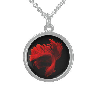 Ruby Red Siamese Fighting Fish Sterling Silver Necklace