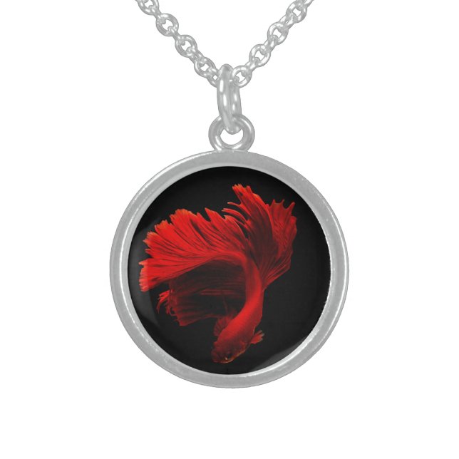Ruby Red Siamese Fighting Fish Sterling Silver Necklace (Front)