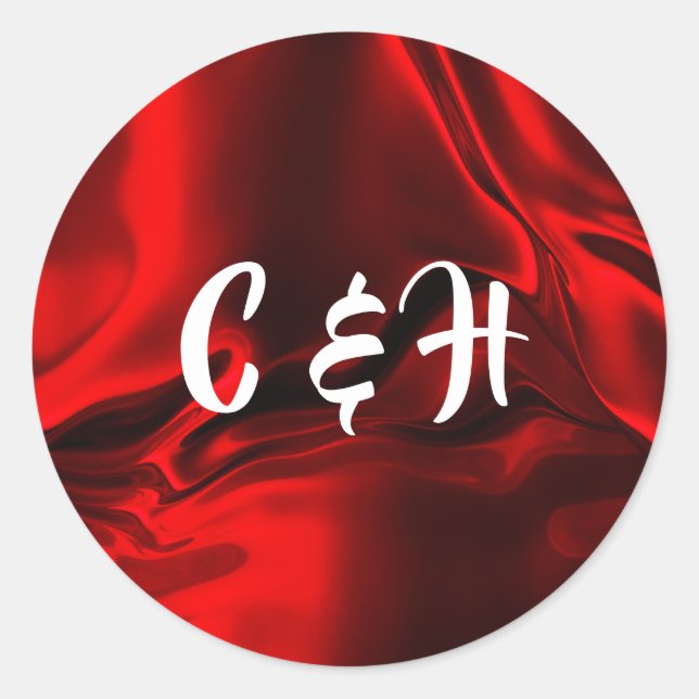 Ruby Red Silky Satin Personalized Initials Classic Round Sticker (Front)