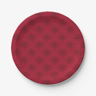 Ruby Red Snowflake Pattern Paper Plates