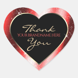 Ruby Red Sparkle Glitter Frame Thank You Heart Sticker
