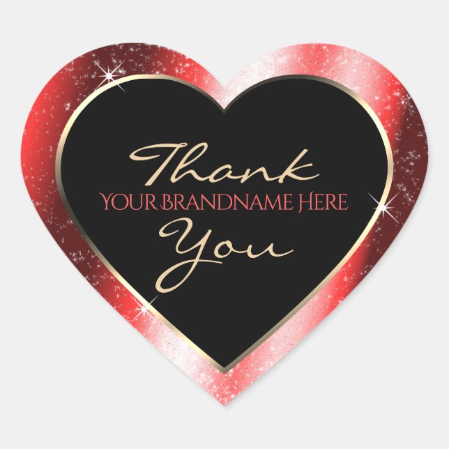 Ruby Red Sparkle Glitter Frame Thank You Heart Sticker (Front)
