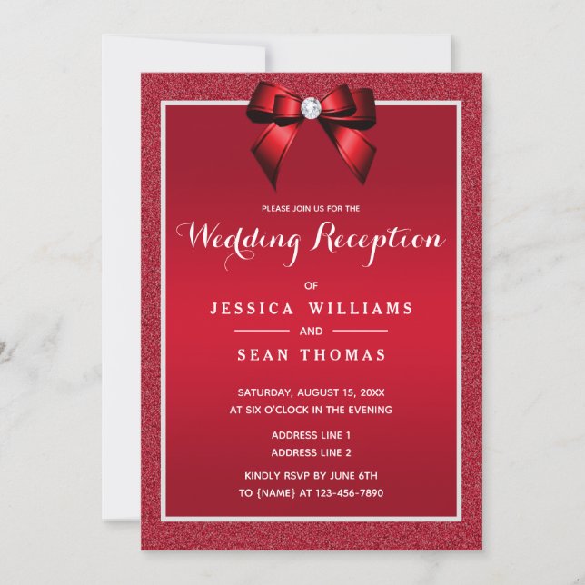 Ruby Red & Stylish Gem Wedding Reception Invitation (Front)