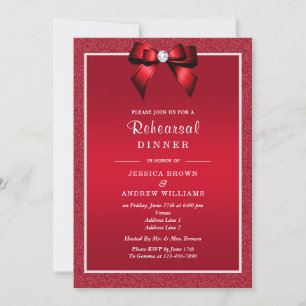 Ruby Red & Stylish Gem Wedding Rehearsal Dinner Invitation