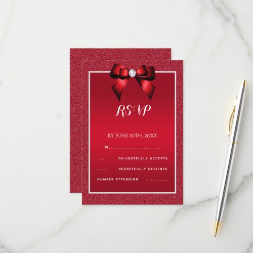 Ruby Red  Stylish Gem Wedding RSVP Card