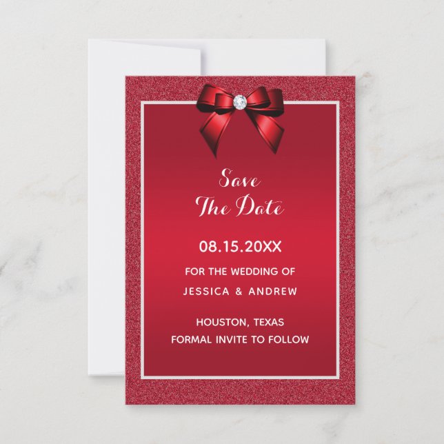Ruby Red & Stylish Gem Wedding Save The Date (Front)