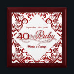 Ruby Red Swirls 40th Wedding Annivesary Name Keepsake Box<br><div class="desc">This beautiful lacquered Jewelry or Trinket Box is adorned with our beautiful Ruby Red Swirls Wedding Anniversary Collection design and holds the anniversary couple's date of their Ruby Anniversary and their names. A lovely way to cherish the memories you made celebrating 40-years together. A beautiful gift for the husband to...</div>