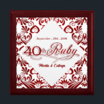 Ruby Red Swirls 40th Wedding Annivesary Name Keepsake Box<br><div class="desc">This beautiful lacquered Jewelry or Trinket Box is adorned with our beautiful Ruby Red Swirls Wedding Anniversary Collection design and holds the anniversary couple's date of their Ruby Anniversary and their names. A lovely way to cherish the memories you made celebrating 40-years together. A beautiful gift for the husband to...</div>