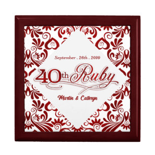 Ruby Red Swirls 40th Wedding Annivesary Name Keepsake Box