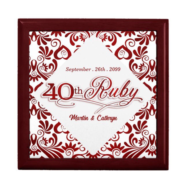 Ruby Red Swirls 40th Wedding Annivesary Name Keepsake Box (Front)