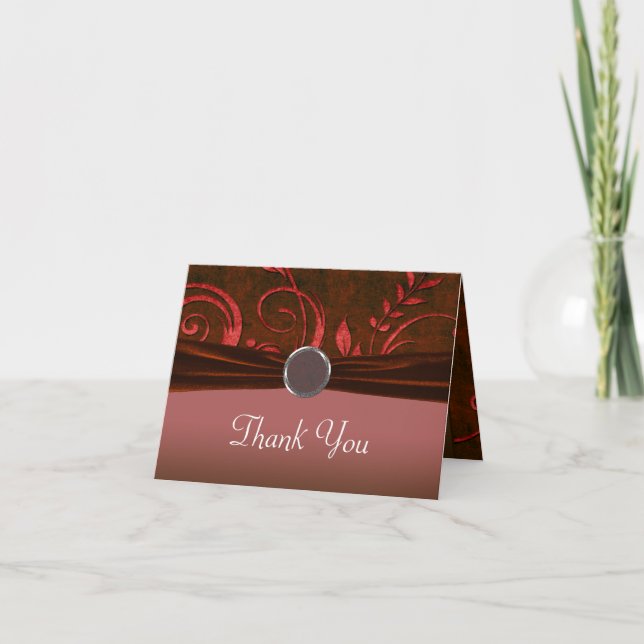 Ruby & Red Velvet Wedding Swirl Thank You Card (Front)