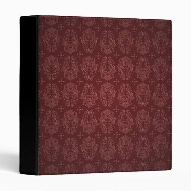 Ruby Red Victorian Delight Damask 3 Ring Binder (Front/Spine)
