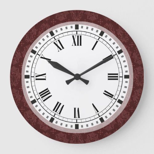 Ruby Red Victorian Delight Damask Large Clock
