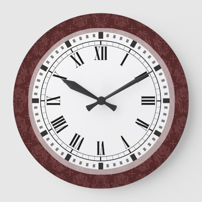 Ruby Red Victorian Delight Damask Large Clock (Front)