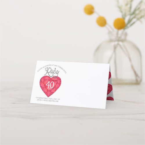 Ruby red watercolor 40th wedding event place cards