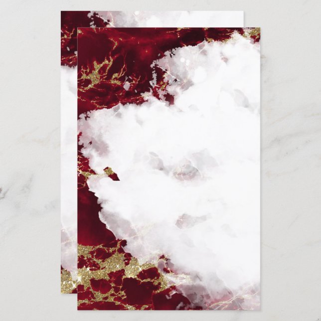 Ruby Red Watercolor Geode Blank Stationery (Front/Back)
