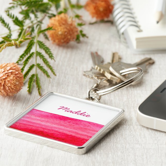 Ruby red watercolor swish keychain (Side)