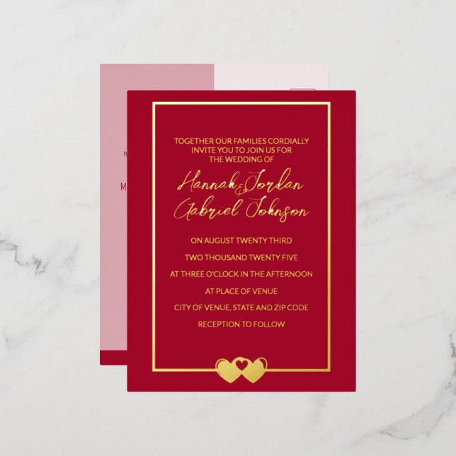 Ruby Red Wedding Foil Invitation RSVP Postcard (Front/Back)