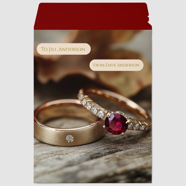 Ruby Red Wedding Rings Shipping Envelope Mailer (Front)