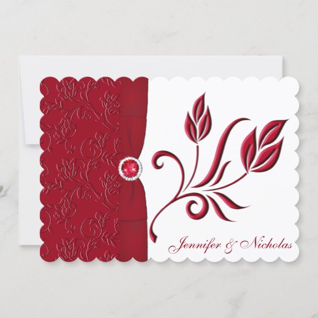 Ruby Red & White Floral Wedding Invitation (Front)