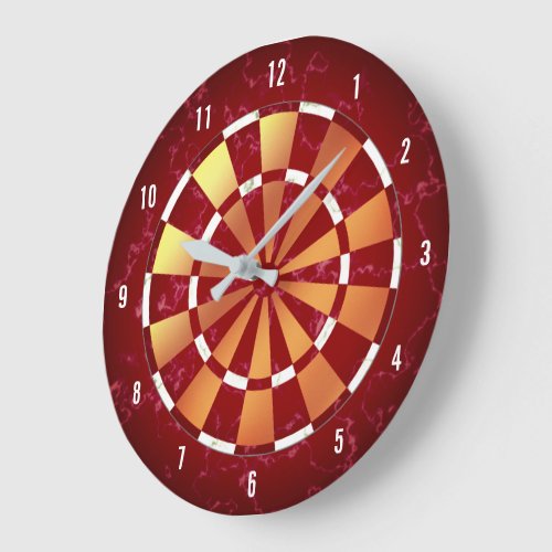 Ruby Red White Marble Copper Foil Dartboard Style Large Clock