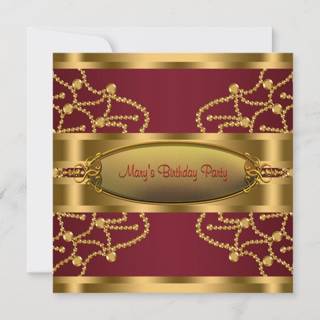 Ruby Red Wine and Burgundy Gold Birthday Party Invitation (Front)