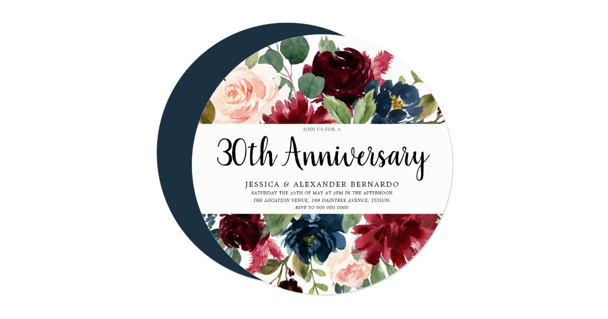 Ruby Red Wine Flowers 30th Wedding Anniversary Invitation Zazzle Com