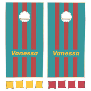 Ruby Reef Pin Striped with Name Cornhole Set