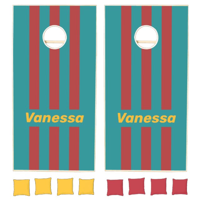 Ruby Reef Pin Striped with Name Cornhole Set (Set)