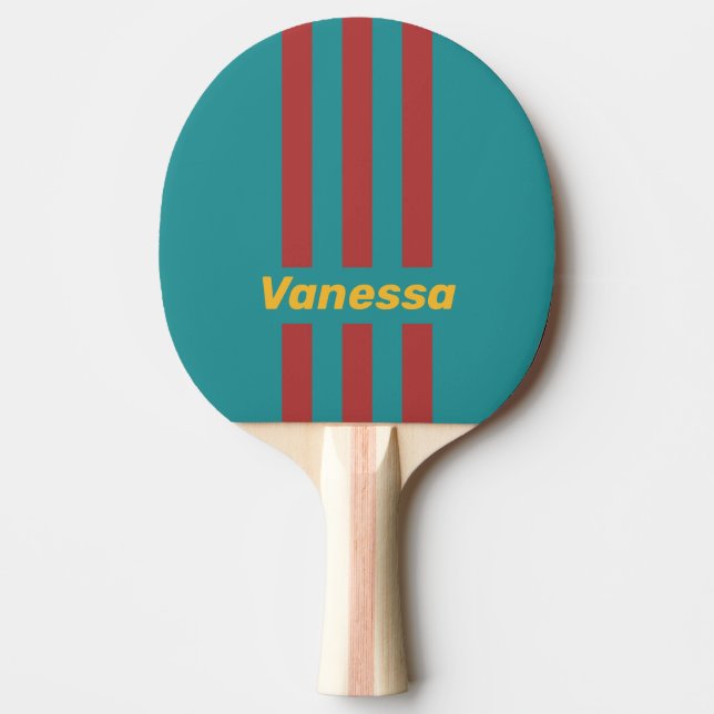 Ruby Reef Pin Stripes with Name Ping Pong Paddle (Front)