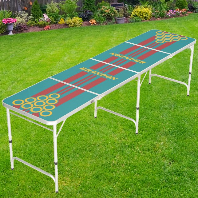 Ruby Reef Rally Stripes with Name Beer Pong Table (Creator Uploaded)