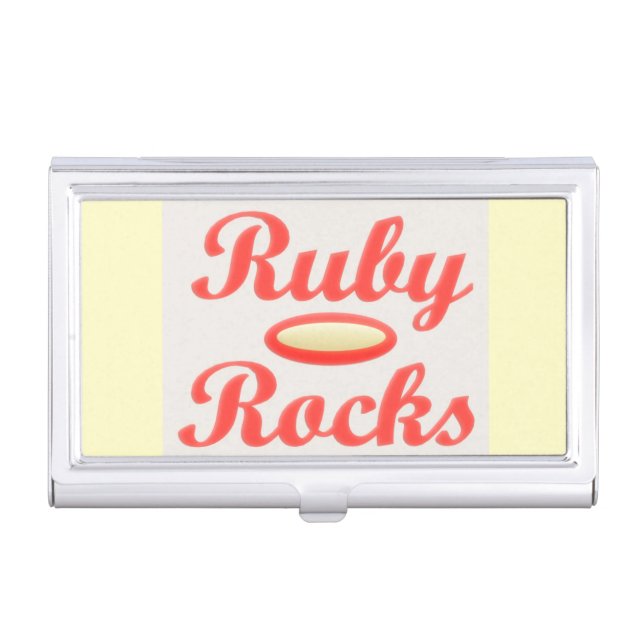 Ruby Rocks design red and mellow cream Business Card Case (Front)