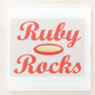 Ruby Rocks design red and mellow cream Glass Coaster