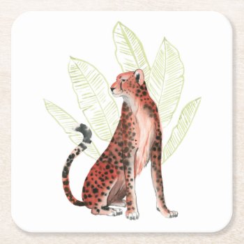Ruby Runner Leopard Square Paper Coaster by worldartgroup at Zazzle