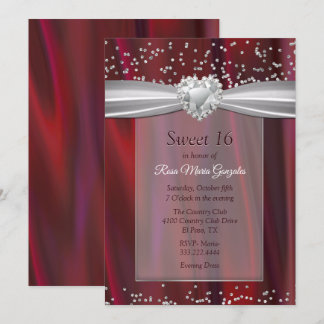Ruby Satin and Diamonds Sweet 16 Invitation