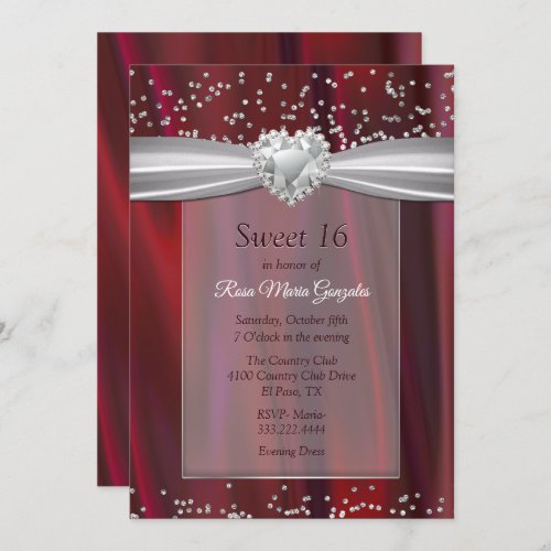 Ruby Satin and Diamonds Sweet 16 Invitation