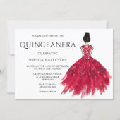 Ruby Sparkle Princess Dress Quinceanera Party Invitation (Back)