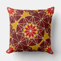 Ruby Starburst Folk Flower Throw Pillow