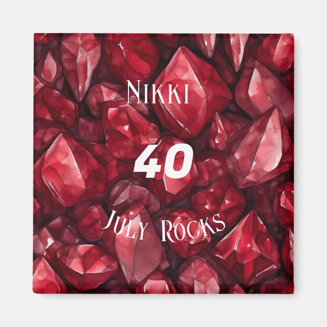 Ruby-Themed July Birthday Anniversary Custom Name Magnet (Front)