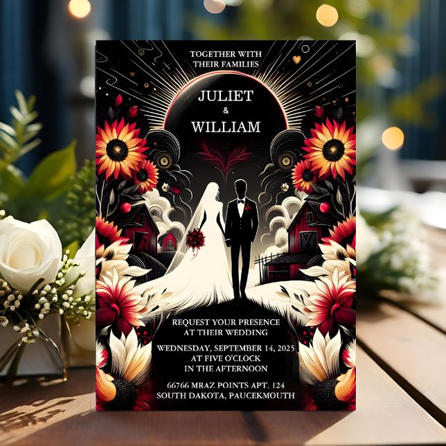 Ruby Thick Claret White Heart Red Black Wedding Invitation (Creator Uploaded)
