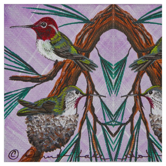 Ruby Throat-ed Hummingbird Fabric (Swatch)