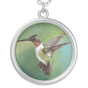 Ruby Throated Humming Bird Art Necklace