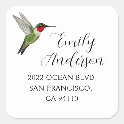 Ruby_throated Hummingbird Address Square Sticker