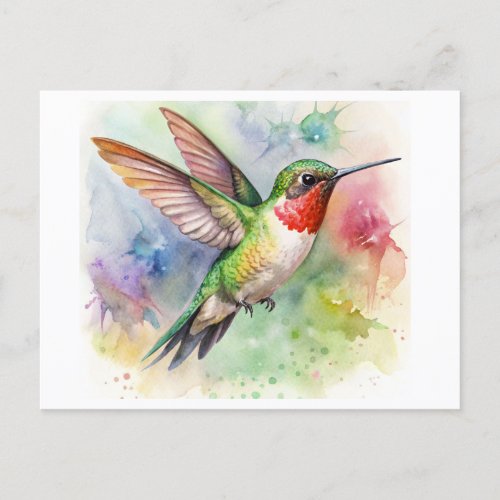 Ruby_throated Hummingbird at rest Watercolor Postcard