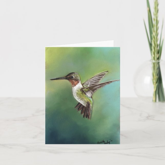 Ruby Throated Hummingbird Bird Art Notecard (Front)