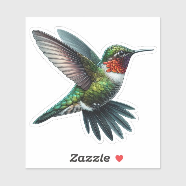 Ruby-Throated Hummingbird bird Custom-Cut Vinyl  Sticker (Sheet)